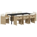 vidaXL Ensemble de salle à manger de jardin de 9 pièces avec coussins beige en rotin poly