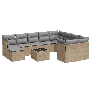vidaXL Salon de jardin 11 Pièces avec coussins beige résine tressée