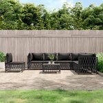 vidaXL Salon de jardin 8 Pièces avec coussins anthracite acier
