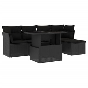 vidaXL Salon de jardin 6 Pièces avec coussins noir résine tressée