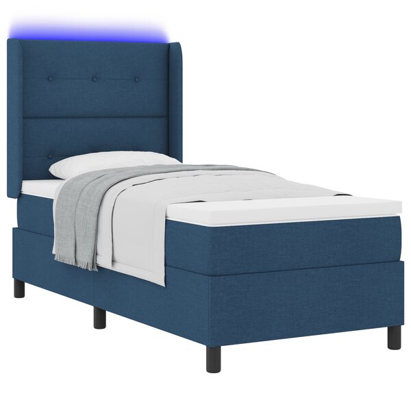 Lit Box Spring vidaXL avec Matelas et LED Bleue 90x190 cm Tissu