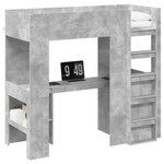 vidaXL Cadre de lit superposé avec bureau Gris béton 75 x 190 cm