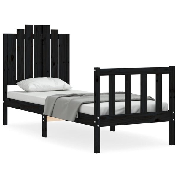 vidaXL Cadre de lit avec tête de lit noir petit simple bois massif