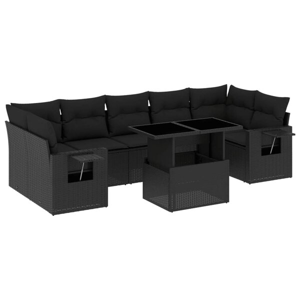 vidaXL Salon de jardin 8 Pièces avec coussins noir résine tressée
