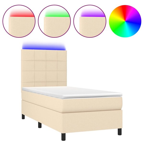 vidaXL Sommier à lattes de lit et matelas et LED Crème 80x200cm Tissu