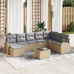 Ensemble de Canapés de Jardin à 9 Pièces avec Coussins en Rattan Poly Noir