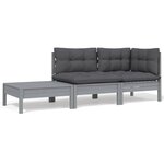 vidaXL Salon de jardin 3 Pièces avec coussins Gris Bois de pin massif