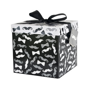 Boîte cadeau avec nœud - motifs moustaches