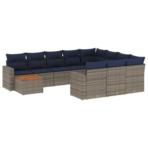 vidaXL Salon de jardin 11 Pièces avec coussins gris résine tressée