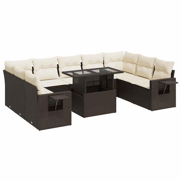 vidaXL Salon de jardin 10 Pièces avec coussins marron résine tressée