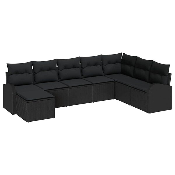 vidaXL Ensemble de canapé de jardin avec coussin 8 Pièces Noir Poly rotin
