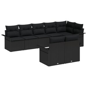 vidaXL Ensemble de canapé de jardin 8 pièces avec coussins noirs en poly rattan
