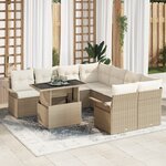 Ensemble de Canapés de Jardin 9 Pièces vidaXL avec Coussins Beige Rattan Poly
