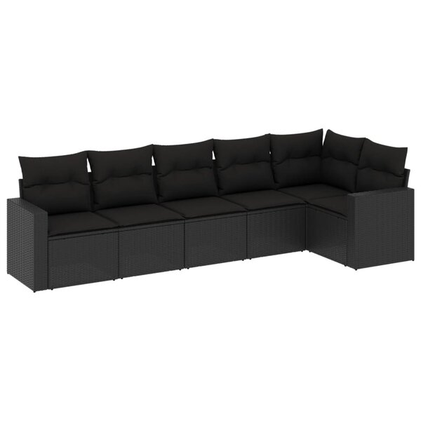 vidaXL Salon de jardin 6 Pièces avec coussins noir résine tressée