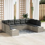 vidaXL Ensemble de Canapé de Jardin de 9 Pièces avec Coussins en Rattan Poly Gris Clair