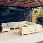 vidaXL Salon de jardin 11 Pièces avec coussins crème bois de pin