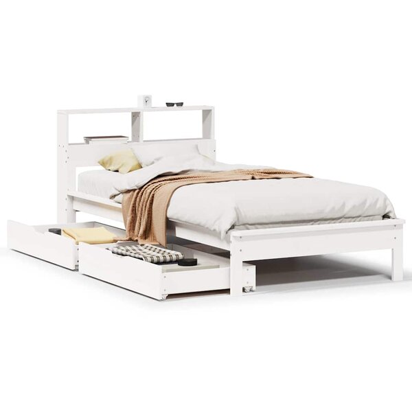 vidaXL Lit bibliothèque sans matelas blanc 90x200cm bois de pin massif