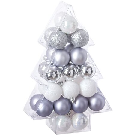 Féerie Christmas Kit de décoration pour Sapin de Noël Argent Blanc et Gris 34 pièces (lot de 3)