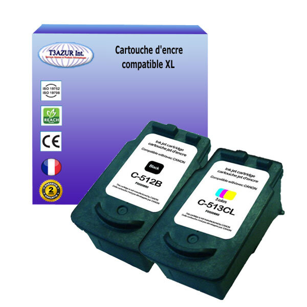 2x cartouches compatibles avec canon pixma ip2700 ip2702 remplace canon pg-512  cl-513 (noire+couleur) - t3azur