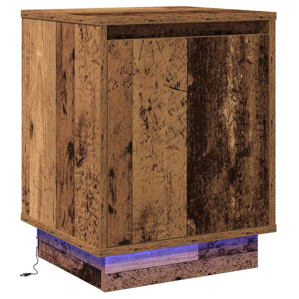 vidaXL Table de chevet avec lumières LED en bois ancien 39x34 5x50 cm