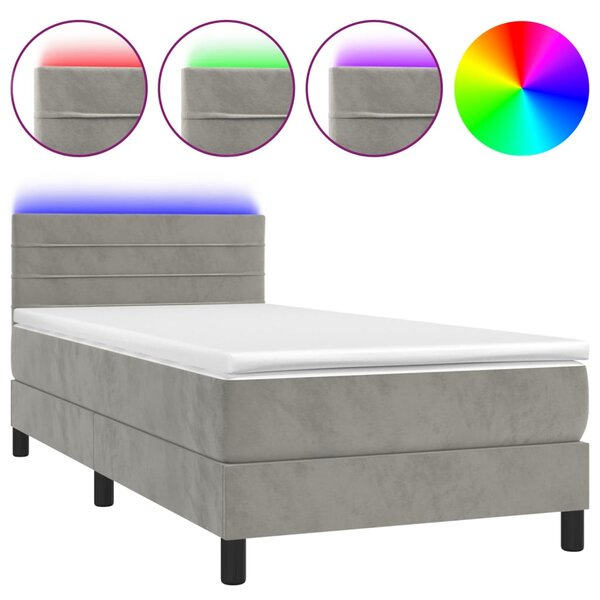 vidaXL Sommier à lattes de lit et matelas et LED Gris clair 90x200 cm