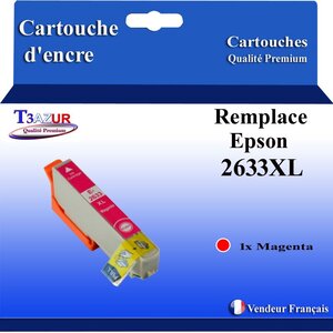 T3AZUR - Cartouche Compatible avec Epson XP-510  XP-520  XP-600  XP-605  XP-610  XP-615 remplace Epson T2633 Magenta
