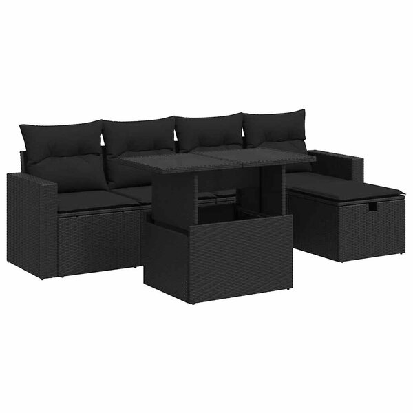 vidaXL Salon de jardin 6 Pièces avec coussins noir résine tressée