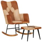 vidaXL Chaise à bascule et repose-pieds Marron Cuir véritable et toile