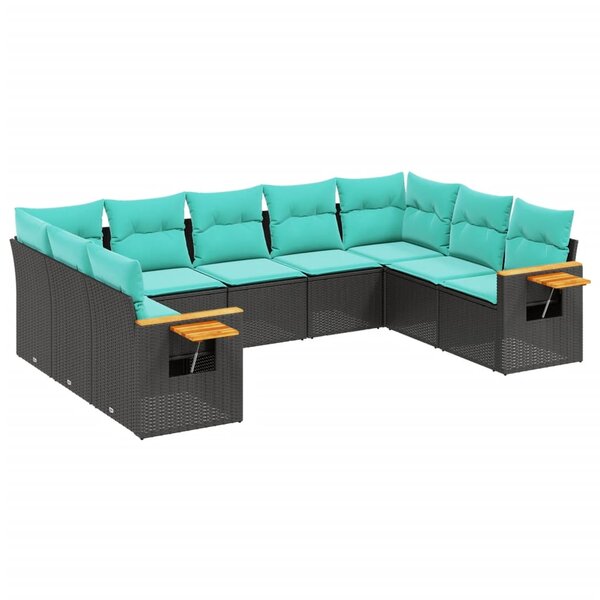 vidaXL Salon de jardin 9 Pièces avec coussins noir résine tressée