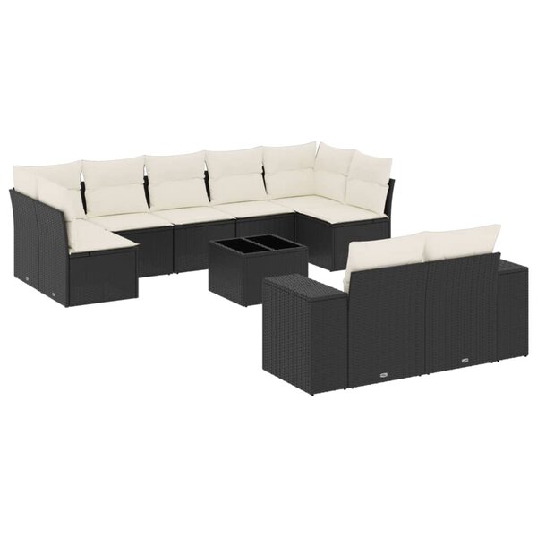 vidaXL Salon de jardin 10 Pièces avec coussins noir résine tressée