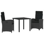 vidaXL Ensemble de salle à manger pour jardin 3 Pièces Noir polyrotin
