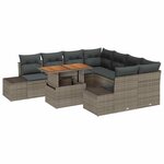 vidaXL Ensemble de canapé de jardin 9 Pièces Gris Poly rotin