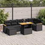 vidaXL Salon de jardin avec coussins 8 Pièces noir résine tressée acacia