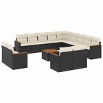 vidaXL Salon de jardin avec coussins 14 Pièces noir résine tressée