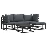 vidaXL Ensemble de canapé de jardin avec coussin 5 Pièces Noir Aluminium