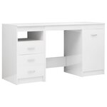 Bureau table poste de travail meuble d'ordinateur informatique étude brillant 140 x 50 x 76 cm bois d’ingénierie blanc 02_0023548
