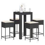 vidaXL Ensemble de bar de jardin 5 Pièces avec coussins noir poly rotin