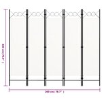 vidaXL Cloison de séparation 5 panneaux Blanc 200x180 cm