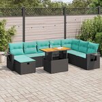 vidaXL Salon de jardin avec coussins 9 Pièces noir résine tressée acacia
