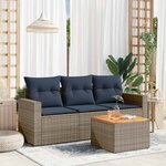 vidaXL Salon de jardin 4 Pièces avec coussins gris résine tressée