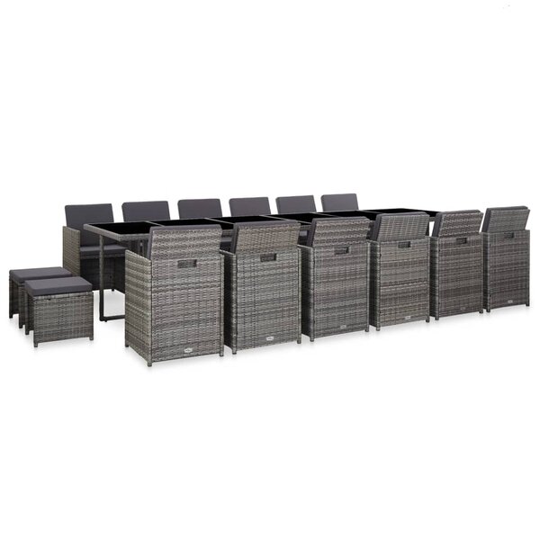 vidaXL Ensemble de salle à manger d'extérieur et coussins 17 Pièces Gris