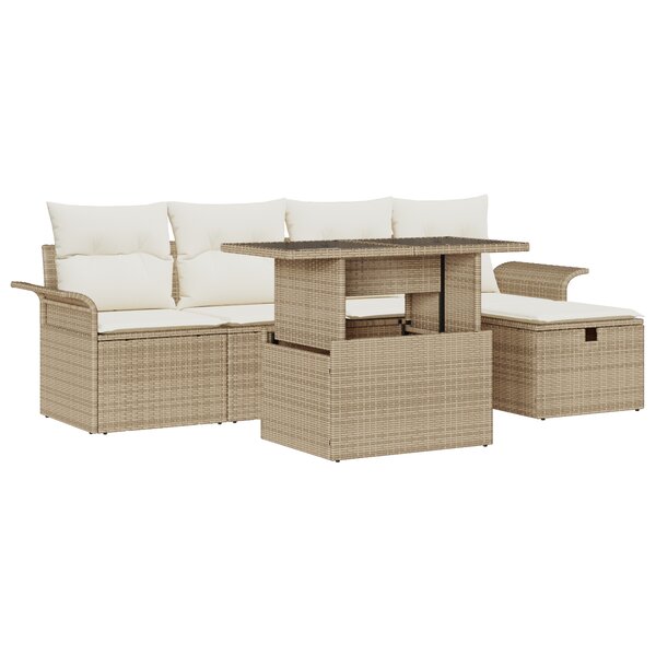 Ensemble de 6 pièces de canapé de jardin avec coussins de couleur beige en poly rattan