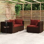vidaXL Salon de jardin 3 Pièces avec coussins Marron Résine tressée
