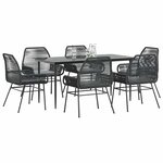 vidaXL Ensemble à manger de jardin coussins 7Pièces noir poly rotin verre