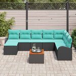 vidaXL Ensemble de canapé de jardin 9 Pièces Noir et turquoise polyrotin