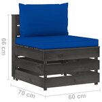 Vidaxl canapé central sectionnel avec coussins bois imprégné de gris