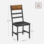 Chaises de salle à manger lot de 2 siège de cuisine assise rembourrée cadre en acier ergonomique style industriel pour salon cuisine marron rustique et noir 12_0004980