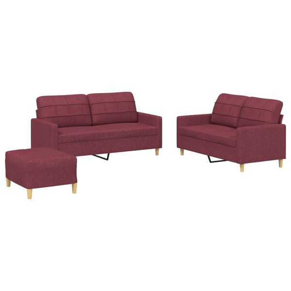 vidaXL Ensemble de canapés 3 Pièces avec coussins Rouge bordeaux Tissu
