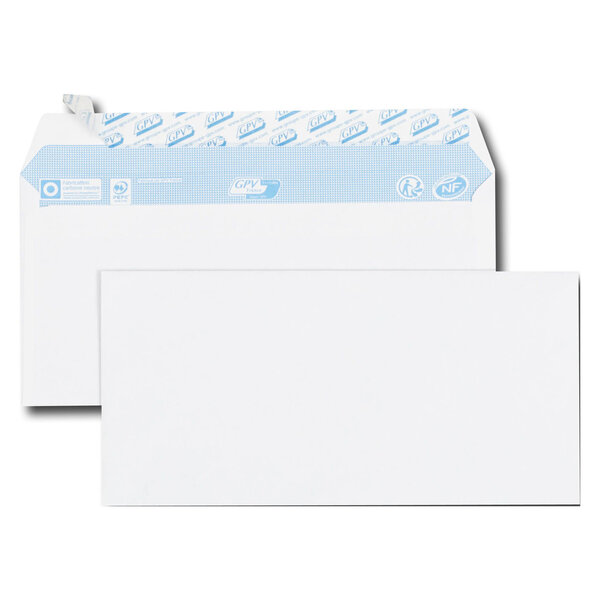 Boîte de 70 enveloppes blanches DL 110x220 80 g bande de protection GPV
