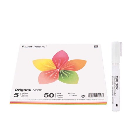 50 feuilles pour origami Fluo + Stylo colle